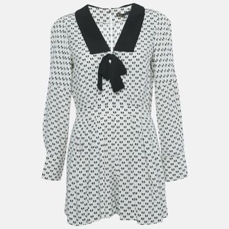 Maje White Bow Print Crepe Playsuit