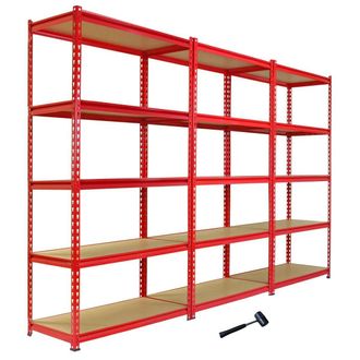 MonsterShop 3 x Z-Rax Metal Racking Unit Red 90cm & Free Mallet
