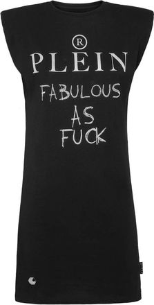 Philipp Plein Kleedjes, Dames, Zwart, M, Katoen, Mouwteloze korte jurk met kristallen