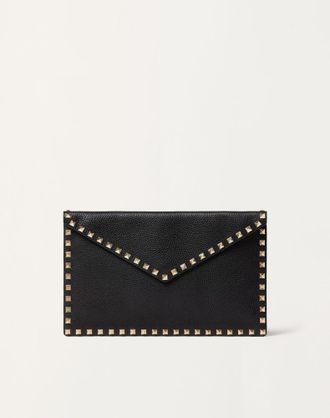Valentino Garavani Pouch Rockstud In Vitello Granato Donna NERO UNI