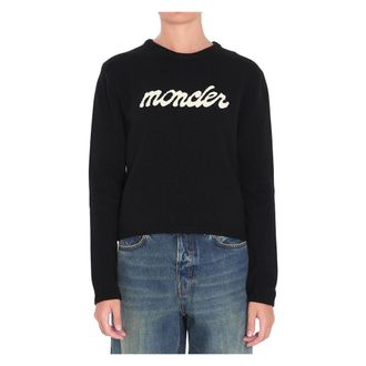 Moncler Truien & Vesten, Dames, Zwart, L, Wol, Geborduurd Logo Trui van Wol & Kasjmier