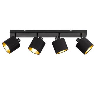 Reality Reality Leuchten - Tommy Barra 4 Spots Con Diffusori Paralumi Neri E Oro Base Metallo Nero Opaco L.70cm 4 Luci Attacco E14