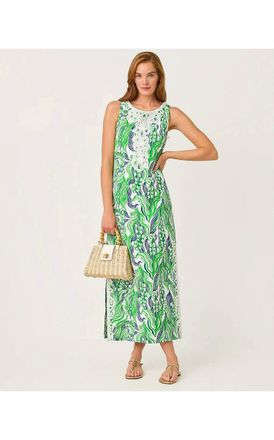 Lilly Pulitzer Marleigh Maxi Shift Dress In Putting Green Oversized Lilly Of The Valley