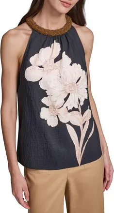Karl Lagerfeld Placed Floral Sleeveless Top in Midnight/navy Multi at Nordstrom, Size X-Small