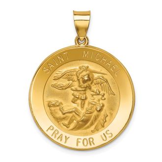 Diamond2Deal 14k Yellow Gold and Satin Hollow Large St. Michael Medal Round Pendant