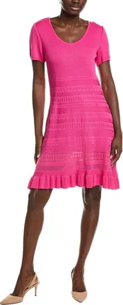 Ming Wang Pointelle & Burnout Knit A-Line Dress