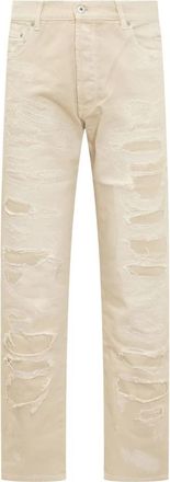 Heron Preston Straight-Leg Logo Patch Distressed Jeans - Heren - Straight fit broeken - Beige - W33 - Katoen - Broeken