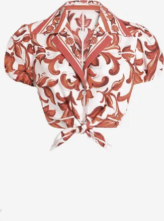 Dolce & Gabbana Womens Shirt Cotton Poplin With Maiolica Print Multicolour Top