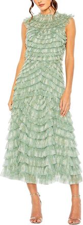 Mac Duggal Sleeveless Micro Ruffle Detail Midi Dress