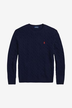 Polo Ralph Lauren Zopfstrick-Rundhalspullover aus Wolle und Kaschmir Pony