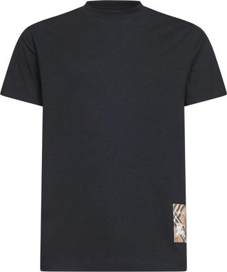Burberry Check Label T-Shirt - Heren - T-shirts - Zwart - XS - Katoen - Tops