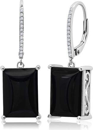 MAX + STONE 925 Sterling Silver Emerald Cut Gemstone Dangle Earrings with White Topaz Accent