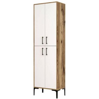 Dmora Credenza Alphard, Buffet da soggiorno, Madia da salotto, Dispensa da cucina, 60x35h200 cm, Noce e Bianco, con imballo rinforzato, con imballo