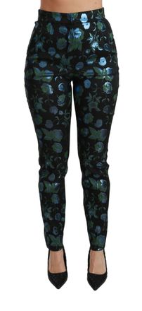 Dolce & Gabbana Floral Metallic Jacquard Trousers - Black
