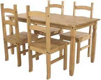 Home Source Industries Home Source - Dining Table Rectangle Pine 4 Chairs Kitchen Room Furniture Solid Wood Seating