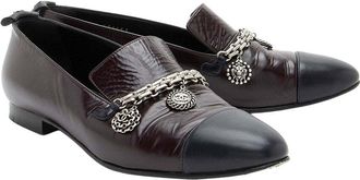 Chanel Womens Leather Cc Charm Cap Toe Loafer (Authentic Pre-Loved)