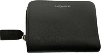 Saint Laurent Pre-owned Wallets, female, Gray, Size: ONE SIZE Pre-owned Grained Zip Compact Rive Gauche Wallet