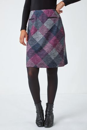 Roman Elastic Waist Check Print Pocket A Line Skirt