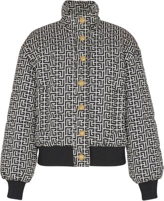 Balmain Monogram Jacquard Gewatteerde Jas - Dames - Winterjassen - Zwart - XS - Jassen