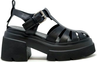 Elena Iachi Black Leather Flat Sandals