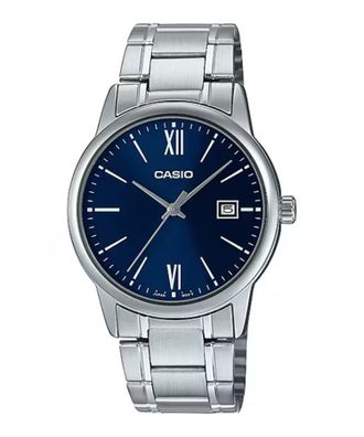 Casio Mens Silver Stainless Steel Watch with Blue Dial - MTP-V002D-2B3