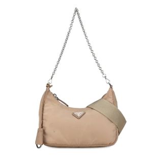 Prada Pre-owned Shoulder Bags, female, Beige, Size: ONE SIZE Pre-owned Nylon Shoulder Bag