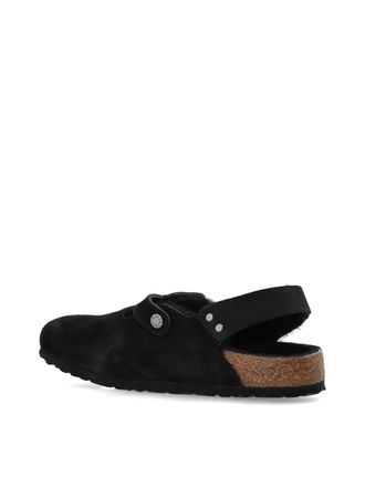 Birkenstock Mens Tokio Shearling Suede Mules Black Shoes > Loafers & Sandals