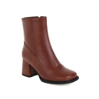 Generic Womens Square Toe Ankle Boots with Side Zipper & Chunky Block Heel for a Stylish Look,Brown,5.5 UK