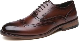 Generic Formal Shoes for Men Lace Up Burnished Toe Wing Tip Brogue Vegan Leather Block Heel Rubber Sole Non Slip Low Top Anti-Slip Prom(Brown,6.5 UK)