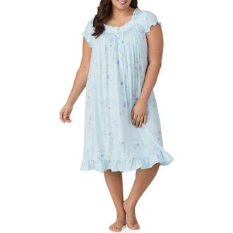 Eileen West Waltz Modal Nightgown in Aqua/Prt at Nordstrom, Size 2X