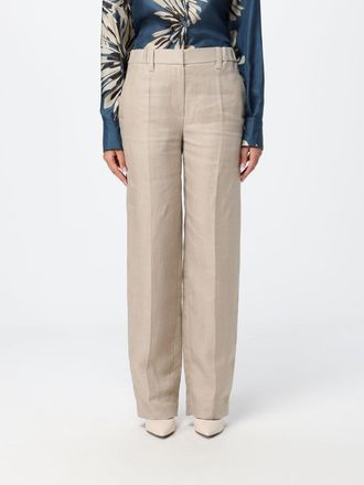 Brunello Cucinelli Pantalone straight in lino con monile nickel-free