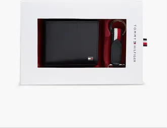 Tommy Hilfiger Mens Leather Wallet & Keychain Gift Set - Navy Blue