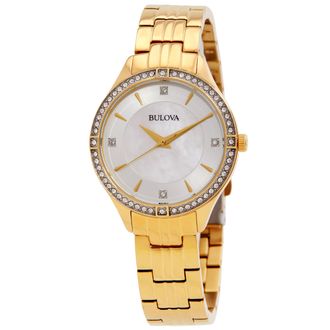 Bulova Quartz Crystal Accent White Mother of Pearl Dial Ladies Watch 98L274