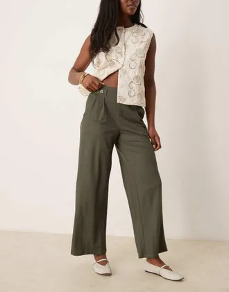 Jacqueline de Yong high waist crop wide fit pants in dark green