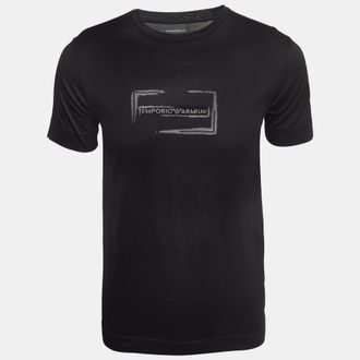 Emporio Armani Black Logo Printed Cotton Knit Crew Neck T-Shirt