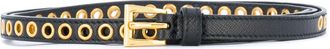 Prada Black Skinny Eyelet Embellished Belt