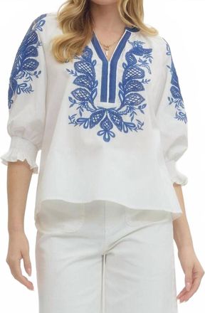 Entro Embroidered 3/4 Sleeve Top In White