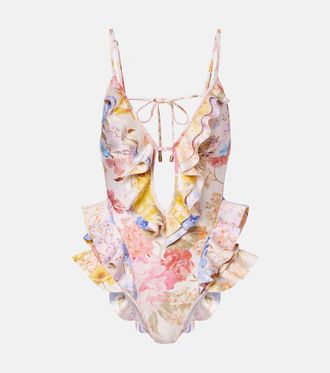 Zimmermann Como floral ruffled swimsuit