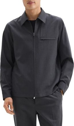Theory Travel Motion Wool Blend Overshirt in Charcoal Melange at Nordstrom, Size Xx-Large