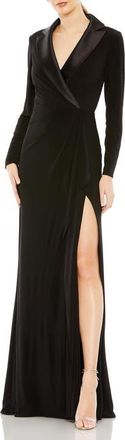 Mac Duggal Long Sleeve Faux Tuxedo Gown in Black at Nordstrom, Size 10
