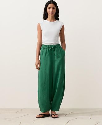 Oysho Pantaloni a palloncino in misto lyocell e 24% lino con cuciture verdi-Verde