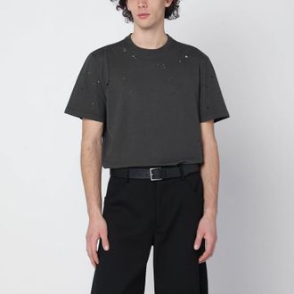 Golden Goose Vintage-effect anthracite T-shirt with perforated heart