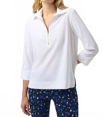 Joseph Ribkoff Zip Front Stretch Poplin Top In White