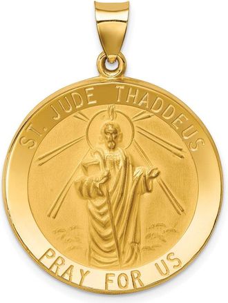 Diamond2Deal 14k Yellow Gold and Satin Large Hollow St. Jude Thaddeus Medal Round Pendant