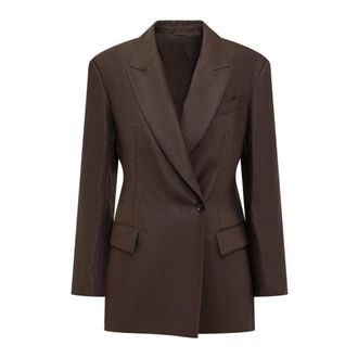 Brunello Cucinelli Shiny Linen Twill Blazer - female - Brunello Cucinelli - Blazers - Brown - XL - Jackets