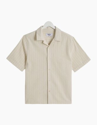 Wax London Mens Wax London Didcot Seersucker Stripe Short Sleeve Shirt - Tan - Size: 38/Regular