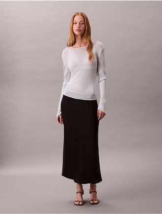 Calvin Klein Womens Matte Satin Midi Skirt - Black - XS