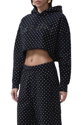 AFRM Darius Crop Cotton Hoodie in Noir Micro Dot at Nordstrom Rack, Size X-Large