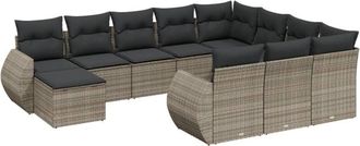 vidaXL Set De Sof&aacute;s De Jard&iacute;n 11 Pzas Y Cojines Rat&aacute;n Sint&eacute;tico Gris Vidaxl