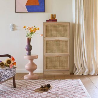 Sweeek 3-door Shoe Cabinet With Cane & Wood Effect in Light Brown